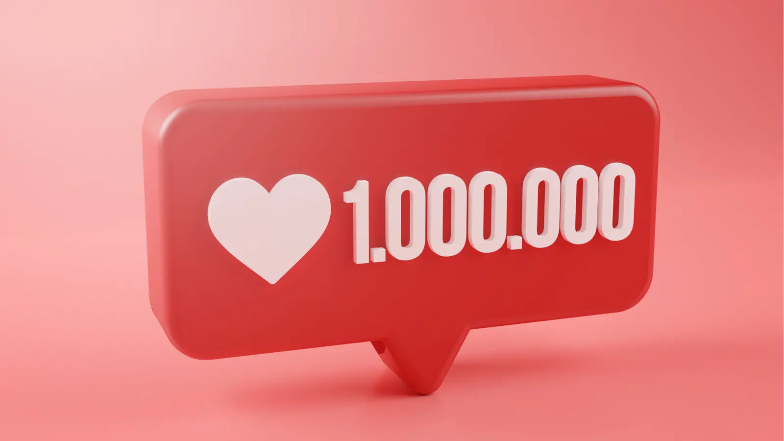 Red 3D social media like bubble showing one million likes on pink background for automation