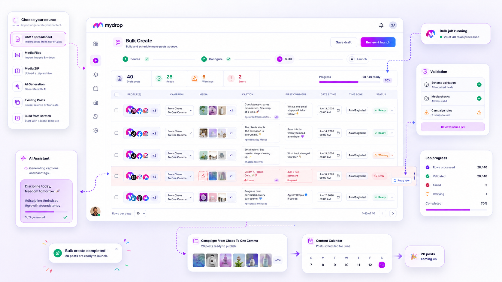 Mydrop Bulk Create feature interface