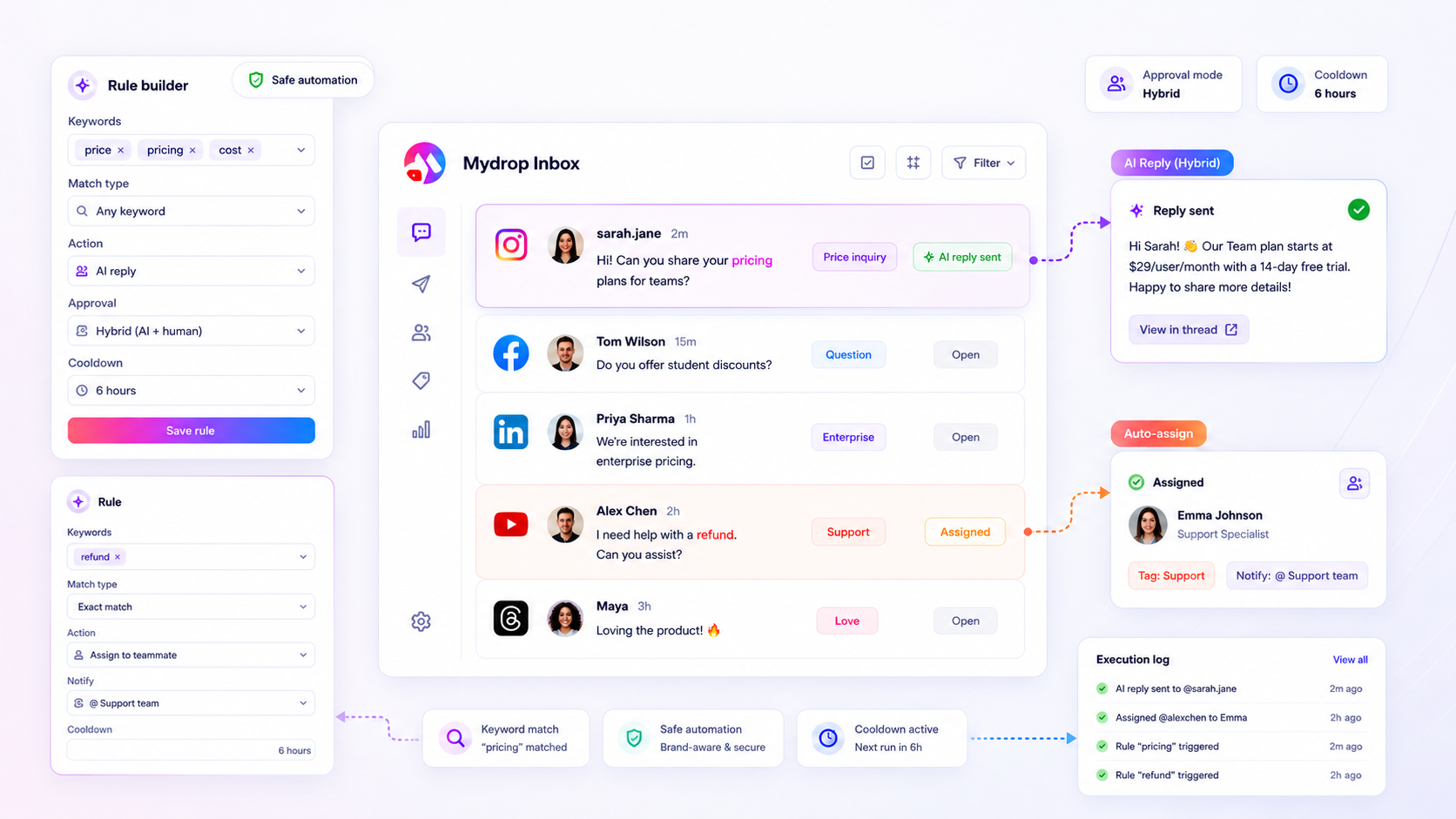 Mydrop Inbox Trigger Words feature interface