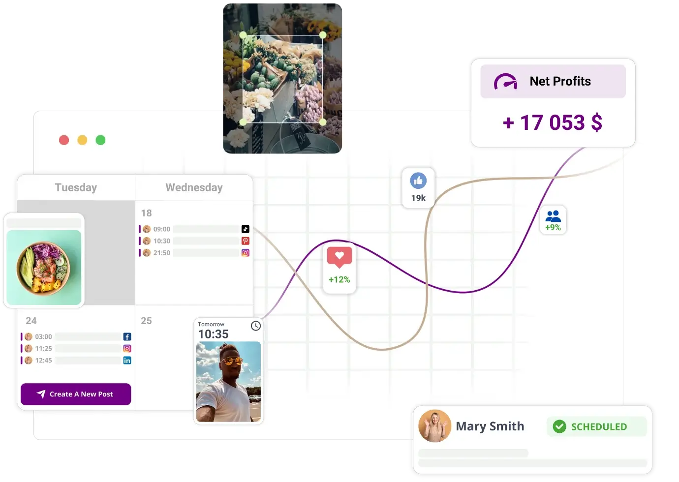 Unified social media scheduling dashboard with multi-platform calendar view